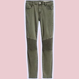 Pistola ‘Audrey’ Moto Style Ribbed-Knee Skinny Jeans in “Eden” Olive Green Sz 27